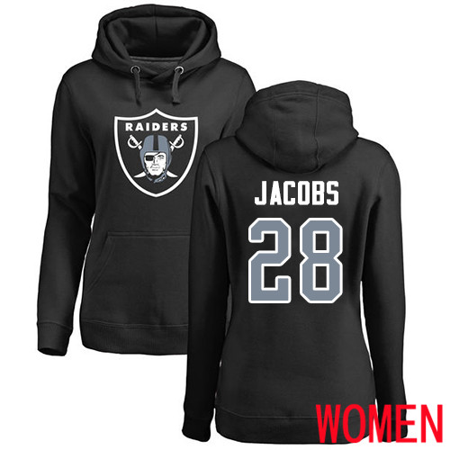 Oakland Raiders Black Women Josh Jacobs Name and Number Logo NFL Football 28 Pullover Hoodie Sweatshirts